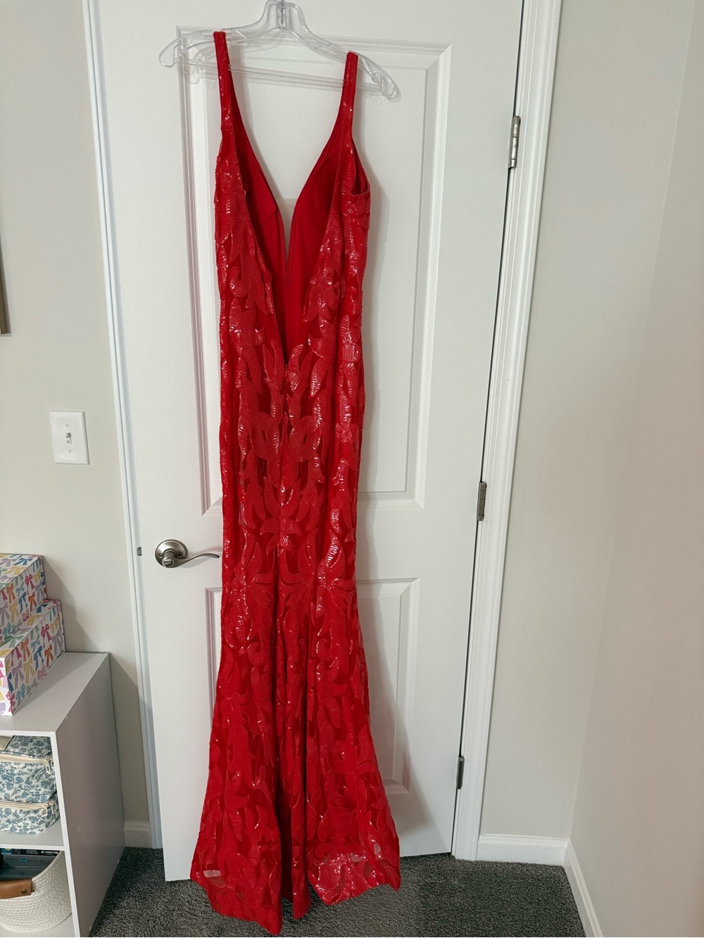 Jovani Red Sequin Plunging Neck Prom Dress - Picture 2 of 2